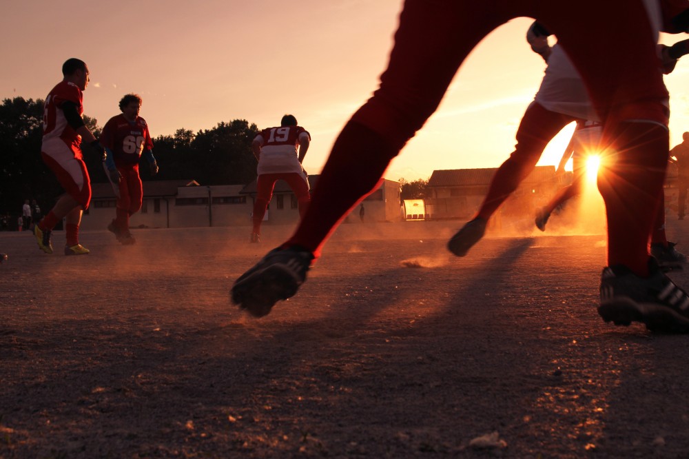 Football Practice Late Afternoon Orange Lens Flare